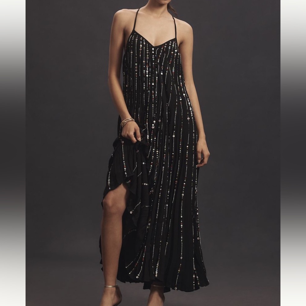 New FARM Rio V Neck Sequin Slip Dress